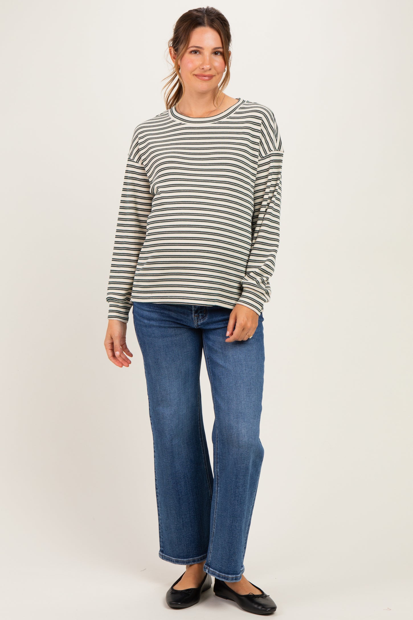Hunter Green Striped Maternity Long Sleeve Top