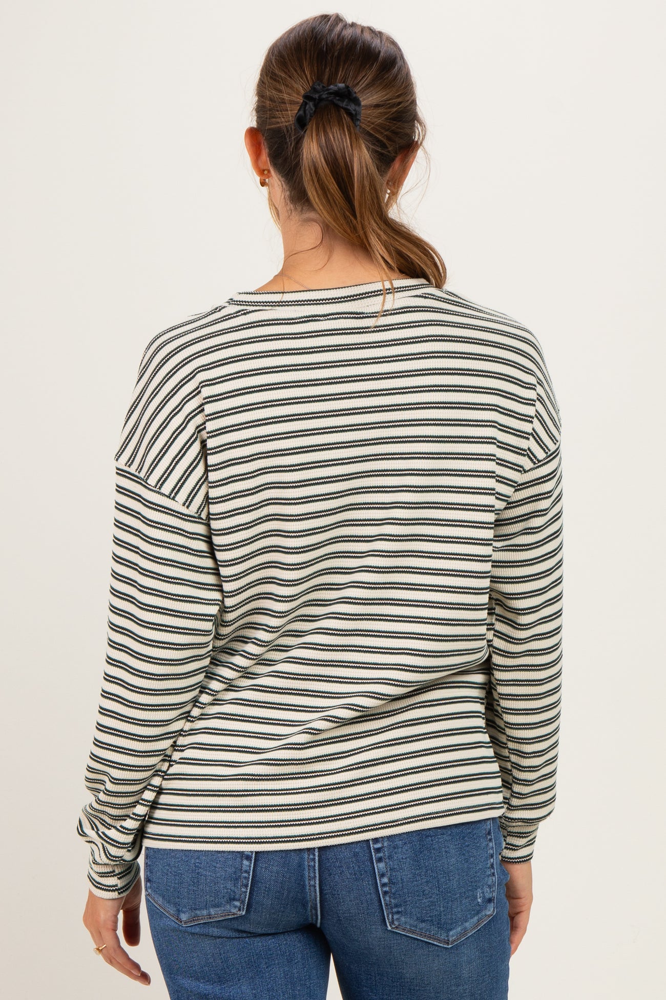 Hunter Green Striped Maternity Long Sleeve Top