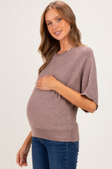 Lt Mocha Oversized Maternity Short Sleeve Sweater Top