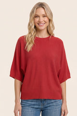 Red Oversized Short Sleeve Sweater Top