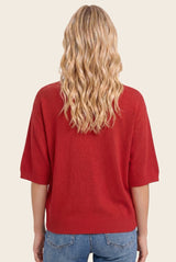 Red Oversized Short Sleeve Sweater Top