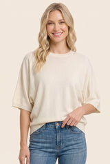 Ivory Oversized Short Sleeve Sweater Top
