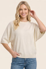 Ivory Oversized Short Sleeve Sweater Top