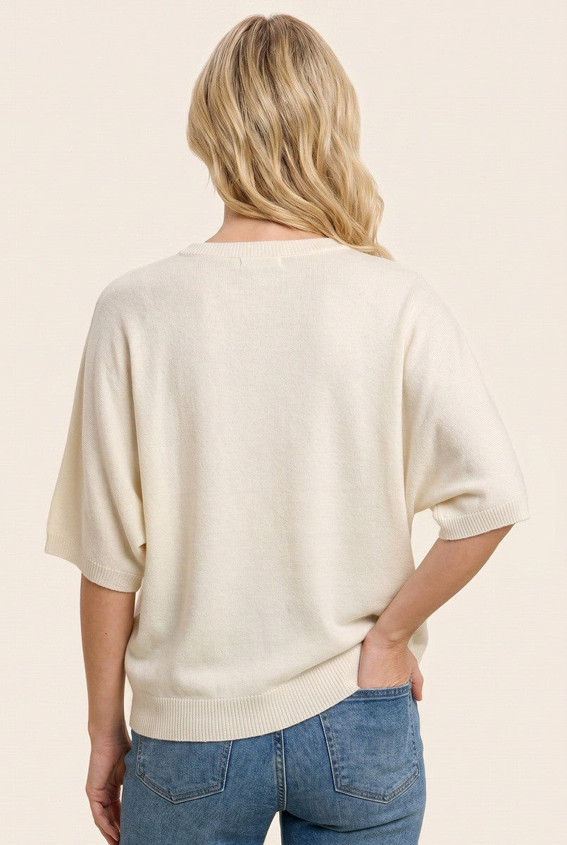 Ivory Oversized Short Sleeve Sweater Top