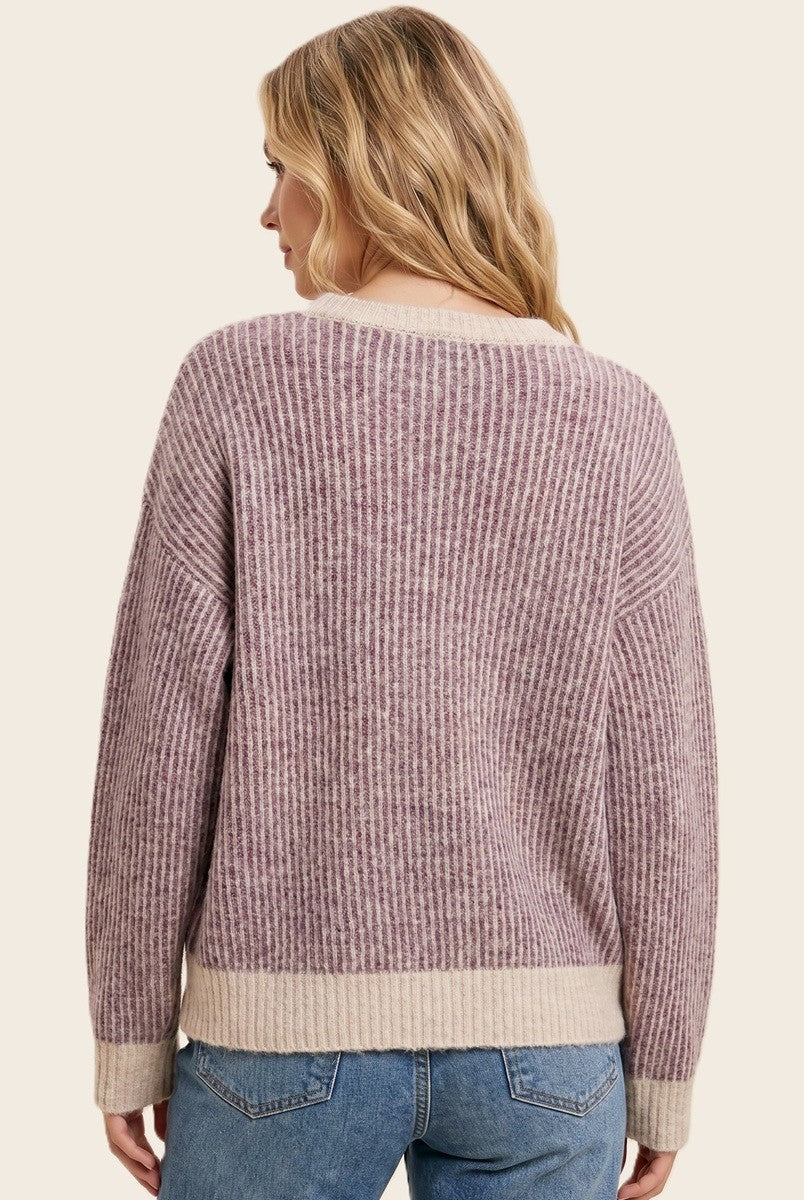 Berry Two Tone Ribbed Sweater