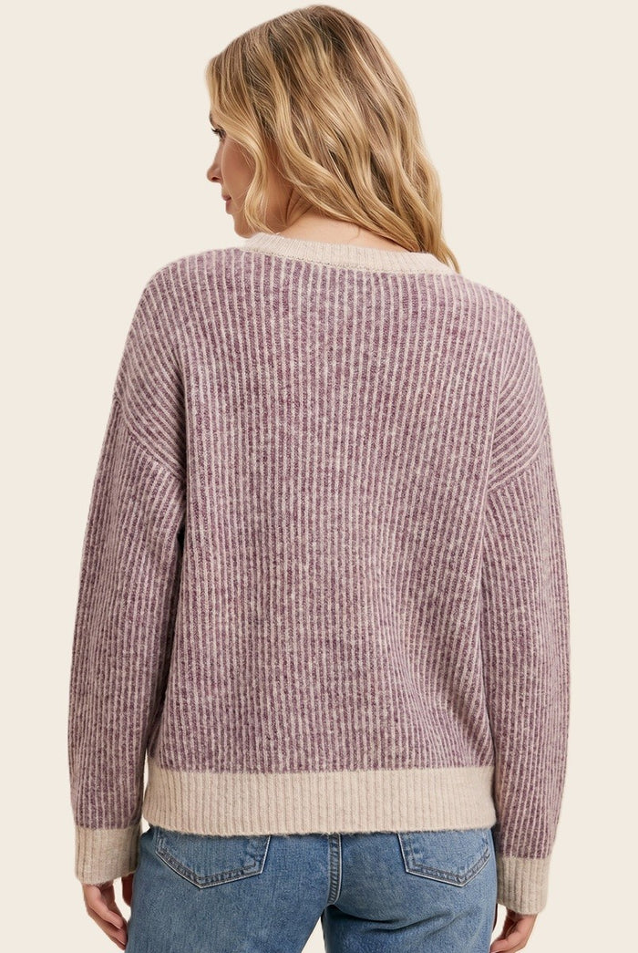 Berry Two Tone Ribbed Sweater
