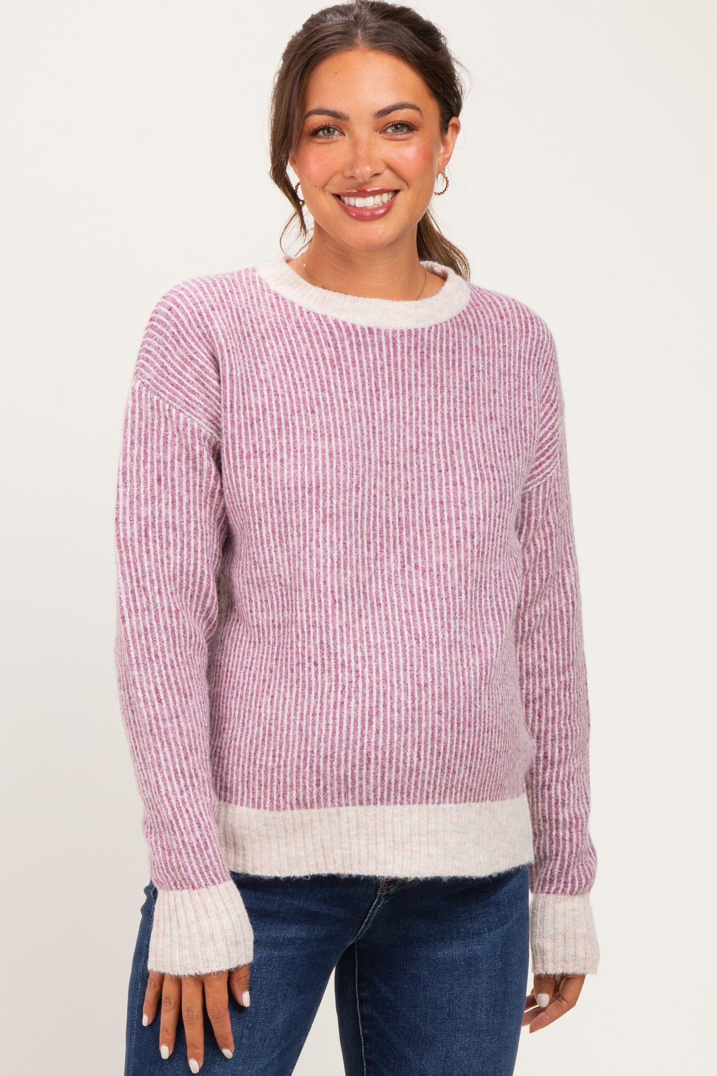 Berry Two Tone Ribbed Maternity Sweater