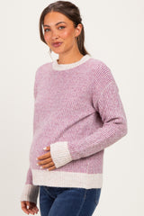 Berry Two Tone Ribbed Maternity Sweater