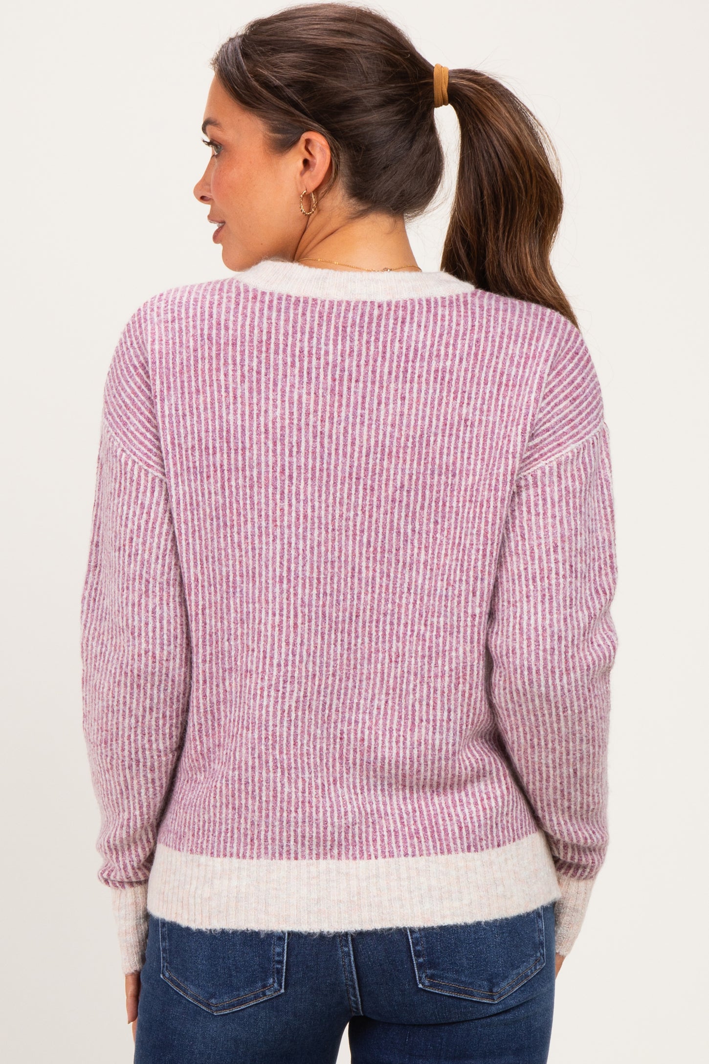 Berry Two Tone Ribbed Maternity Sweater