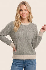 Olive Two Tone Ribbed Sweater
