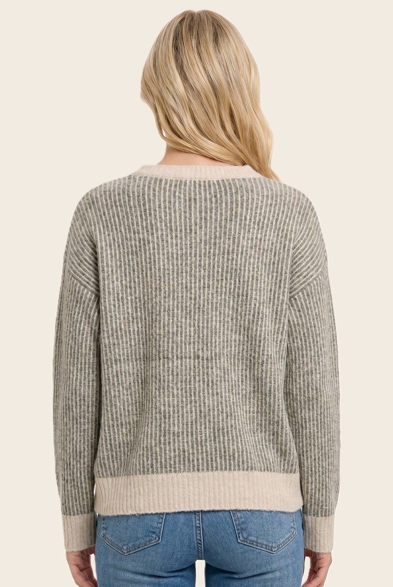 Olive Two Tone Ribbed Sweater