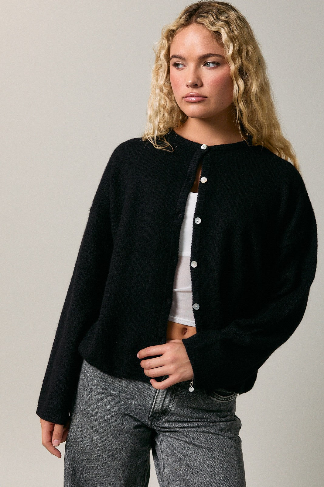 Black Classic Crew Neck Maternity Button Cardigan