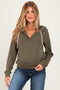 Olive V-Neck Long Sleeve Drawstring Maternity Hoodie
