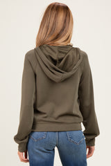 Olive V-Neck Long Sleeve Drawstring Maternity Hoodie