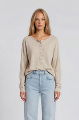 Oatmeal Waffle Knit Oversized Henley Top