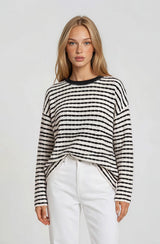 White Striped Knit Maternity Long Sleeve Top