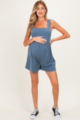 Denim Ribbed Smocked Bodice Maternity Romper