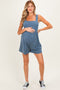 Denim Ribbed Smocked Bodice Maternity Romper