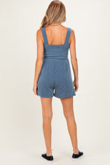 Denim Ribbed Smocked Bodice Maternity Romper