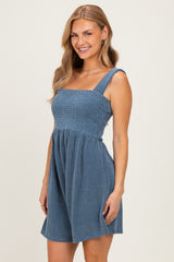 Denim Ribbed Smocked Bodice Romper