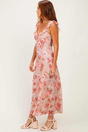Mocha Floral Sleeveless Maxi Dress