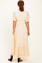 Ivory Floral Lace V-Neck Maxi Dress