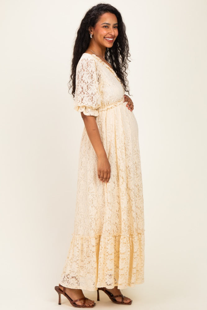 lace maternity dress maxi Ivory Floral V-Neck Please refer to Size mfss Padme Blue Nightgown How Size:17-171/2  34-35