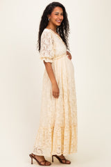 Ivory Floral Lace V-Neck Maternity Maxi Dress