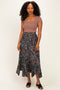 Black Floral Ruffle Hem Maxi Skirt