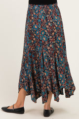 Black Floral Ruffle Hem Maternity Maxi Skirt