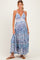Blue Printed V-Neck Lace Tim Maternity Maxi Dress