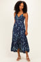 Navy Floral Eyelet Lace Ruffle Hem Midi Dress
