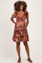 Brown Printed V-Neck Smocked Maternity Mini Dress