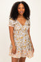 Lemon Mixed Floral V-Neck Smocked Mini Dress
