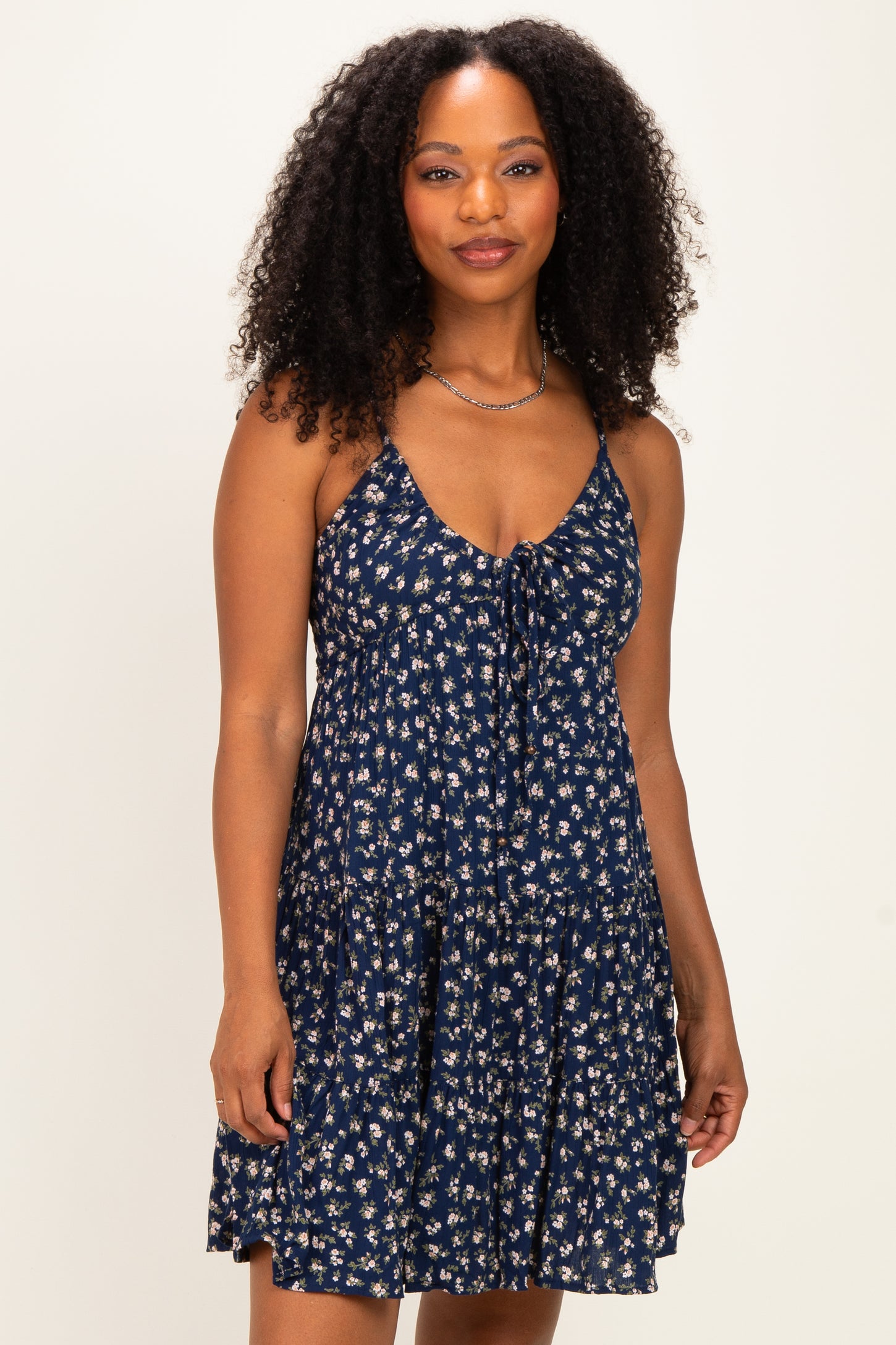 Navy Floral Front Tie Mini Dress – PinkBlush