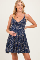 Navy Floral Front Tie Maternity Mini Dress