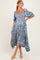 Teal Floral Smocked Handkerchief Hem Maternity Midi Dress