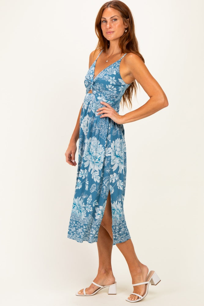 cornflower blue midi dress Twist Front Cut Out Maternity 40-off-styles-us ensuring you remain comfortable Material:100% Recycled Polyester Women's Pleated Halter Maxi