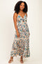 Ivory Floral Twist Front Keyhole Lace Trim Maxi Dress