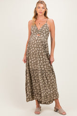 Olive Floral Twist Front Keyhole Maternity Maxi Dress
