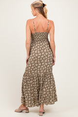Olive Floral Twist Front Keyhole Maternity Maxi Dress