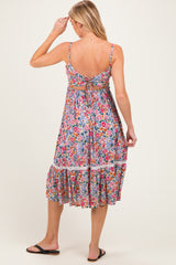 Ivory Floral Lace Up Cutout Maternity Midi Dress
