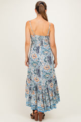 Blue Floral V-Neck Maternity Midi Dress