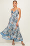 Blue Floral V-Neck Midi Dress