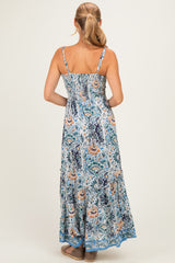 Blue Floral V-Neck Midi Dress