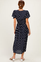 Navy Polka Dot Smocked Midi Dress
