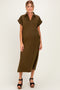 Olive Collared Short Sleeve Maternity Midi Dress