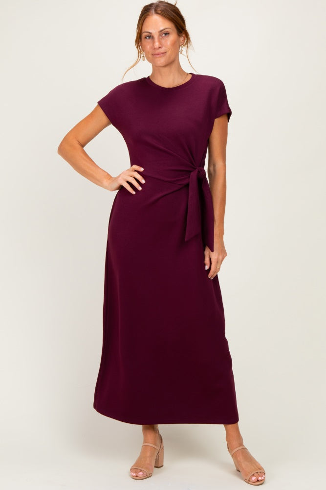 Wine Side Tie Short Sleeve Maternity Midi Dress
