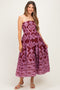 Burgundy Damask Strapless Maternity Midi Dress