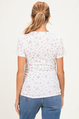 Pink Pointelle Ruching Short Sleeve Maternity Top